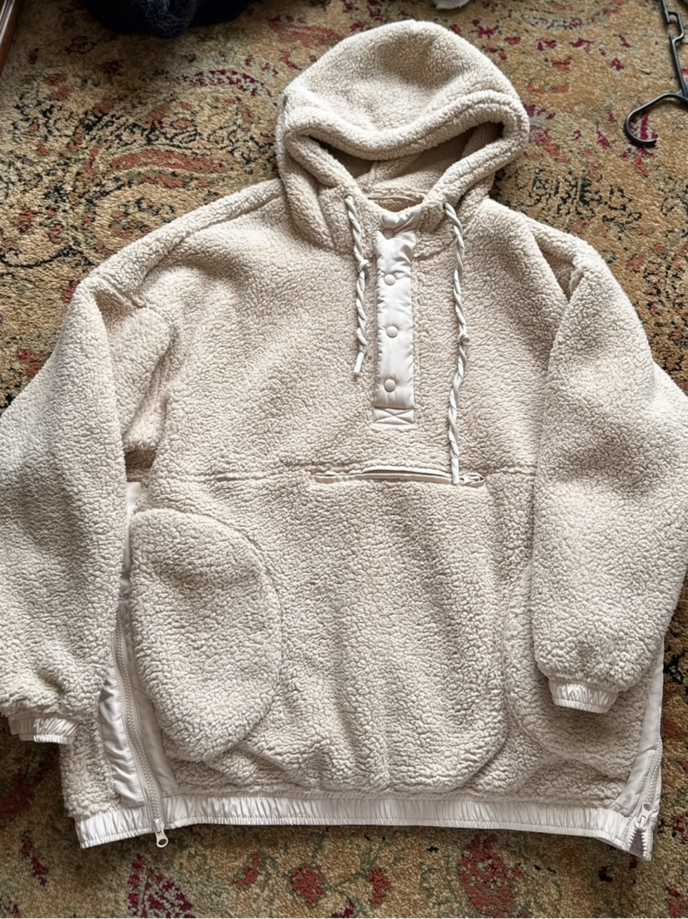 Cream Sherpa Pullover Hoodie for Women- Cozy Fleece Hoodie